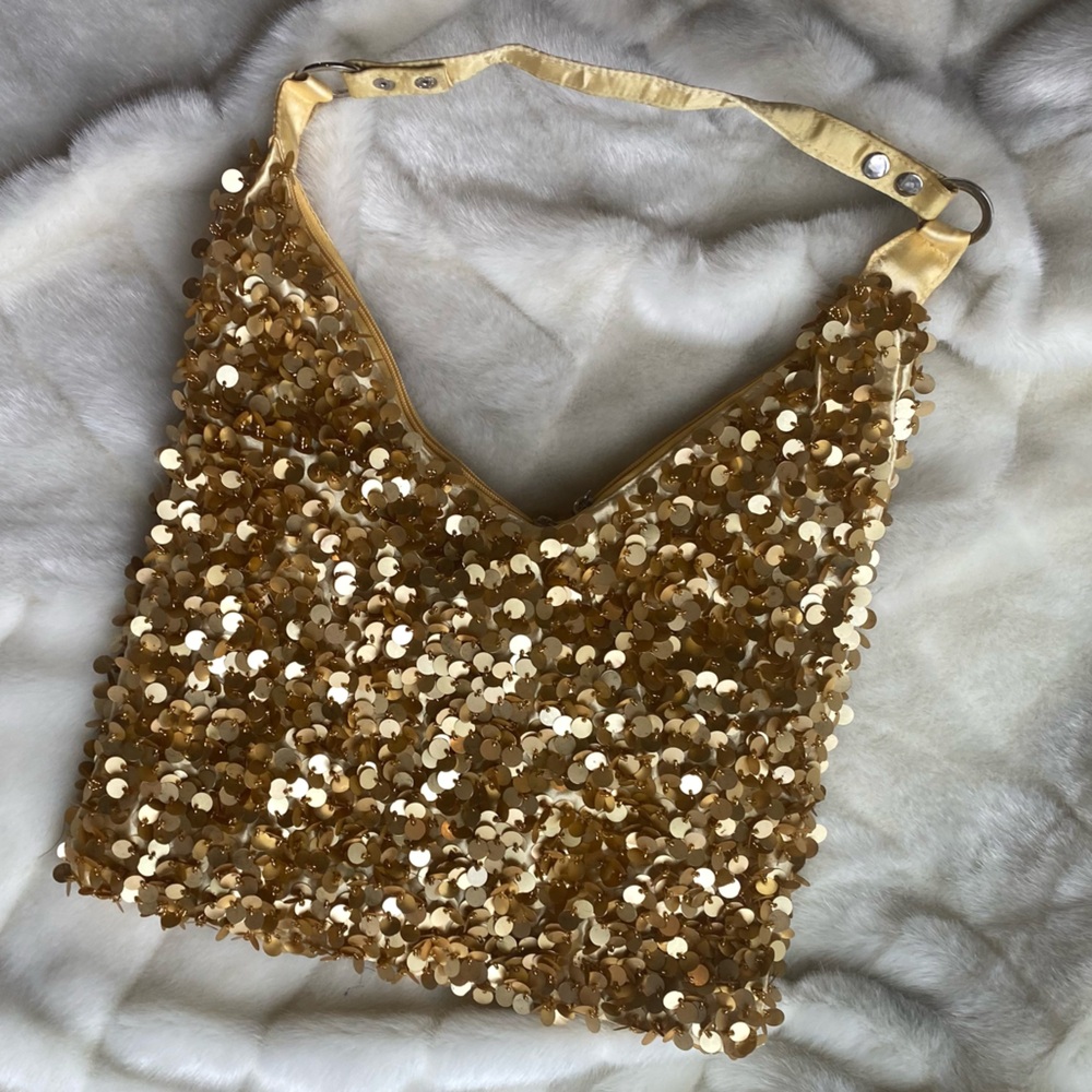 Vintage gold sequin hobo purse bag